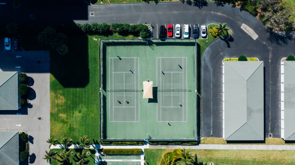 Pickleball players competing at their skill level
