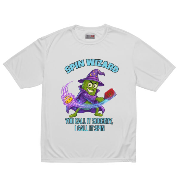unisex-performance-crew-neck-t-shirt-silver-front-6a85f3a120ff4.jpg Spin Wizard — Funny Pickleball T-Shirt