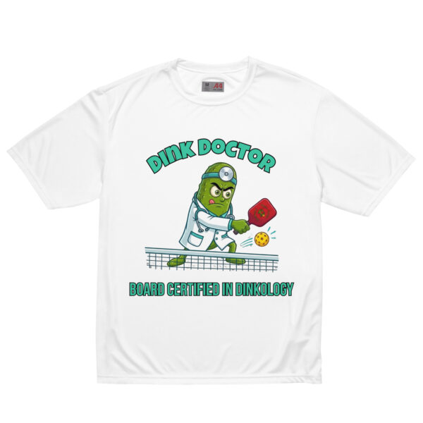unisex-performance-crew-neck-t-shirt-white-front-6a85f3a02b04c.jpg Dink Doctor — Funny Pickleball T-Shirt