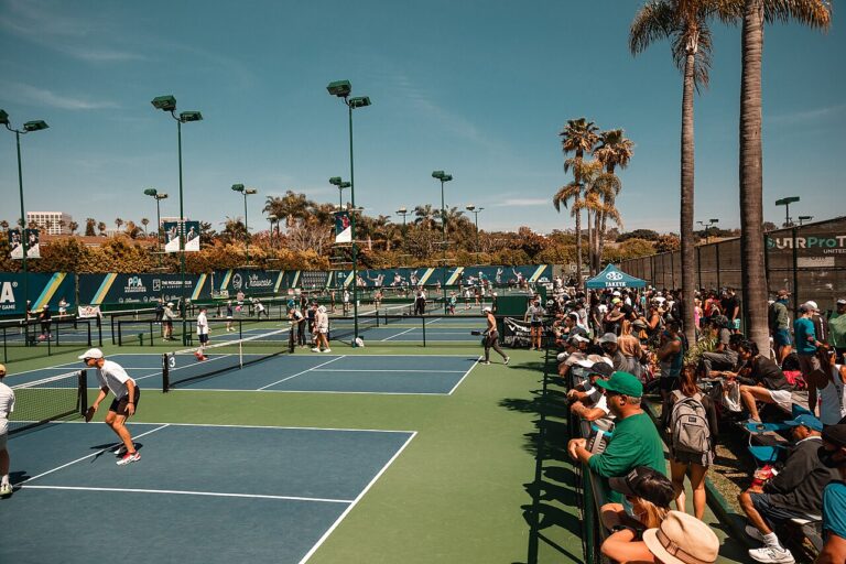 PPA Tour pickleball event courts with spectators watching, the pro tour setting Federico Staksrud competes in