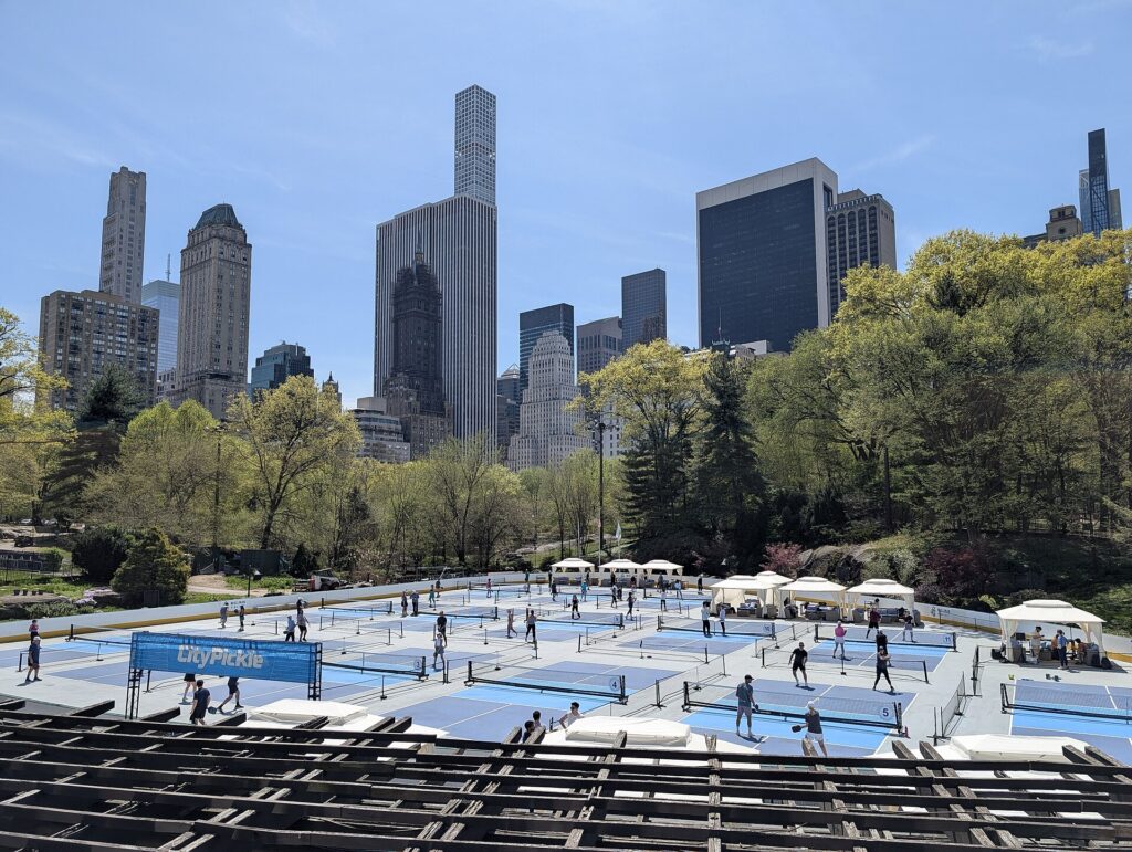 Pickleball courts at Wollman Rink in Central Park, for a guide on how to watch pro pickleball