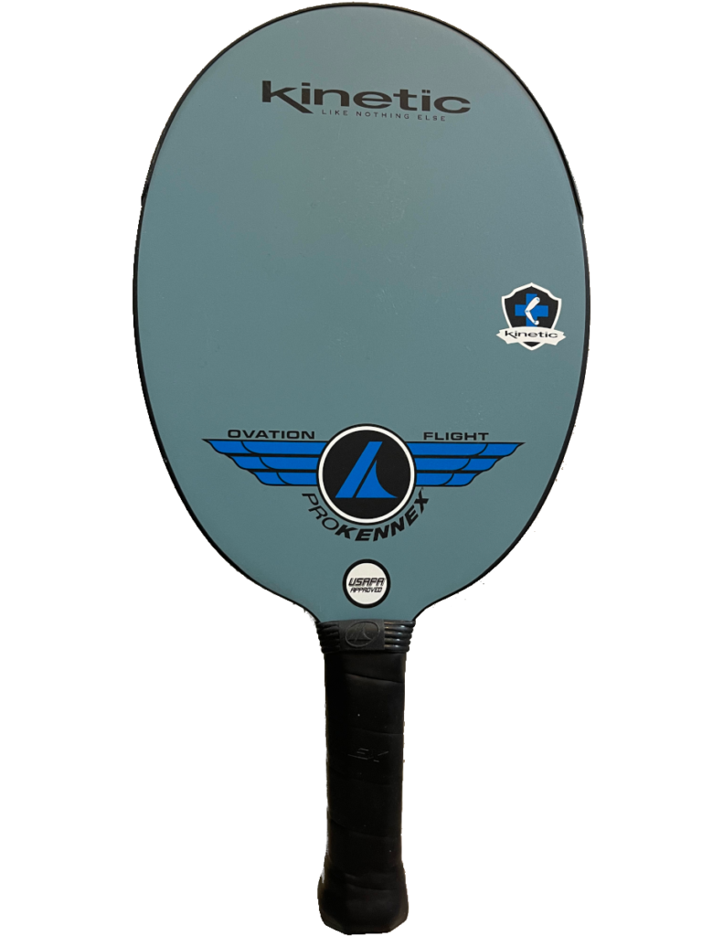 A 2022 ProKennex Ovation Flight pickleball paddle, an example of an older-generation paddle design